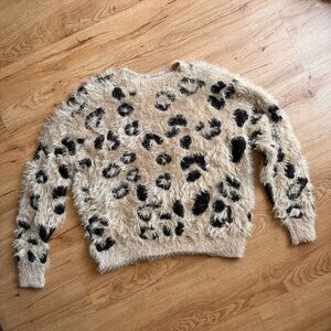 Woven Heart fuzzy animal print sweater